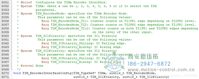 于是紧接着我们来看看编码器模式的配置函数TIM_EncoderInterfaceConfig