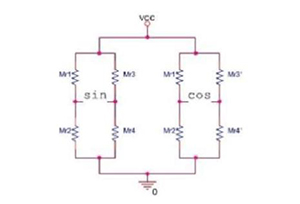 磁阻元件构成的磁阻传感器等效图